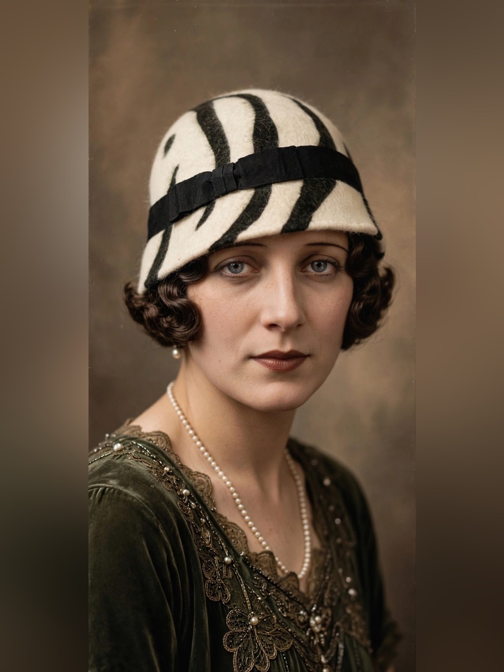 Galliano Sorbatti Wool Angora Cloche Hat – Cream with Black Zebra Stripes